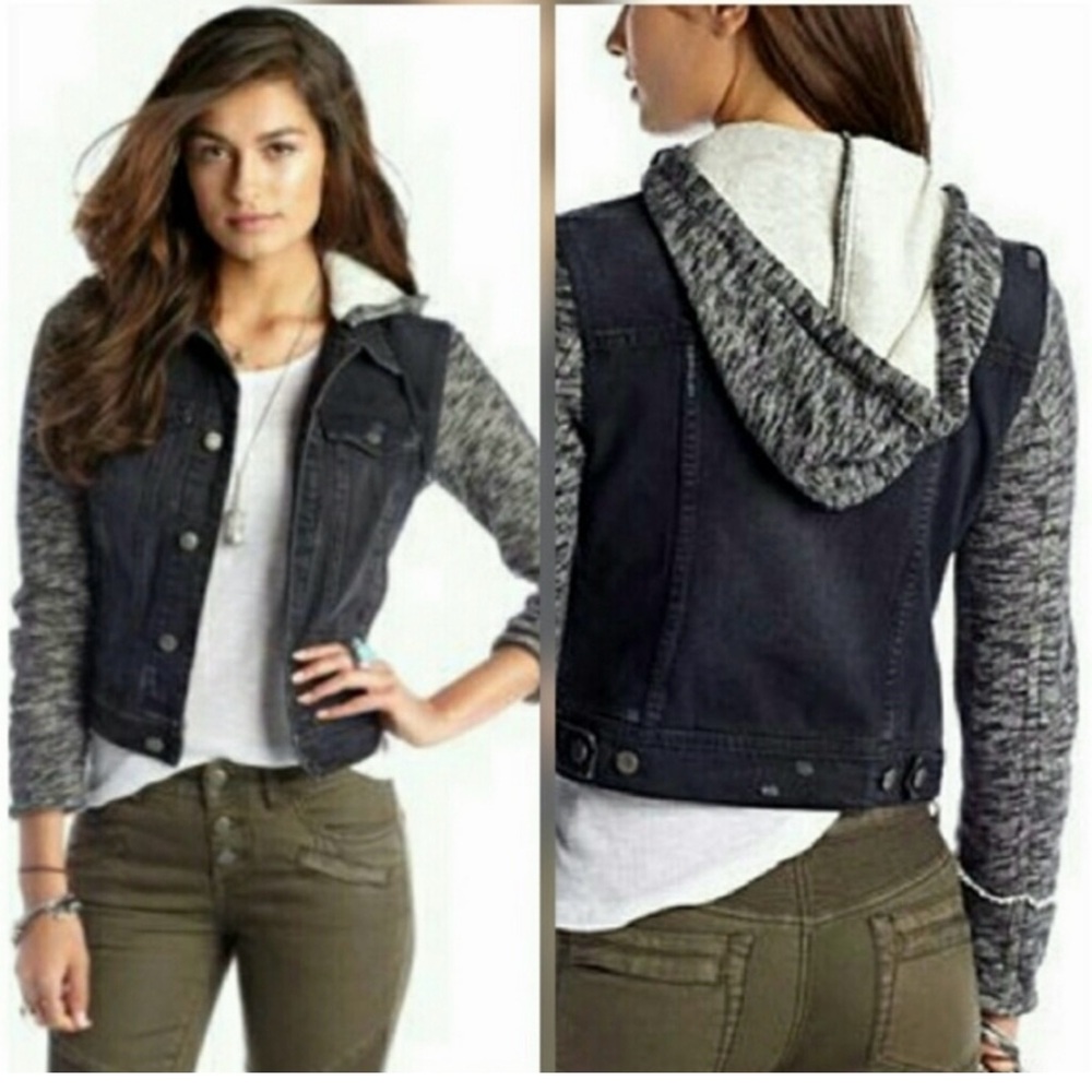 Free People Black and Gray Denim Jean Jacket Women's size XS